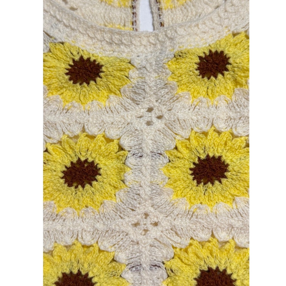 Rebellion Again Sunflower Crochet Granny Square Tank Top Cream Yellow Medium - Picture 5 of 9
